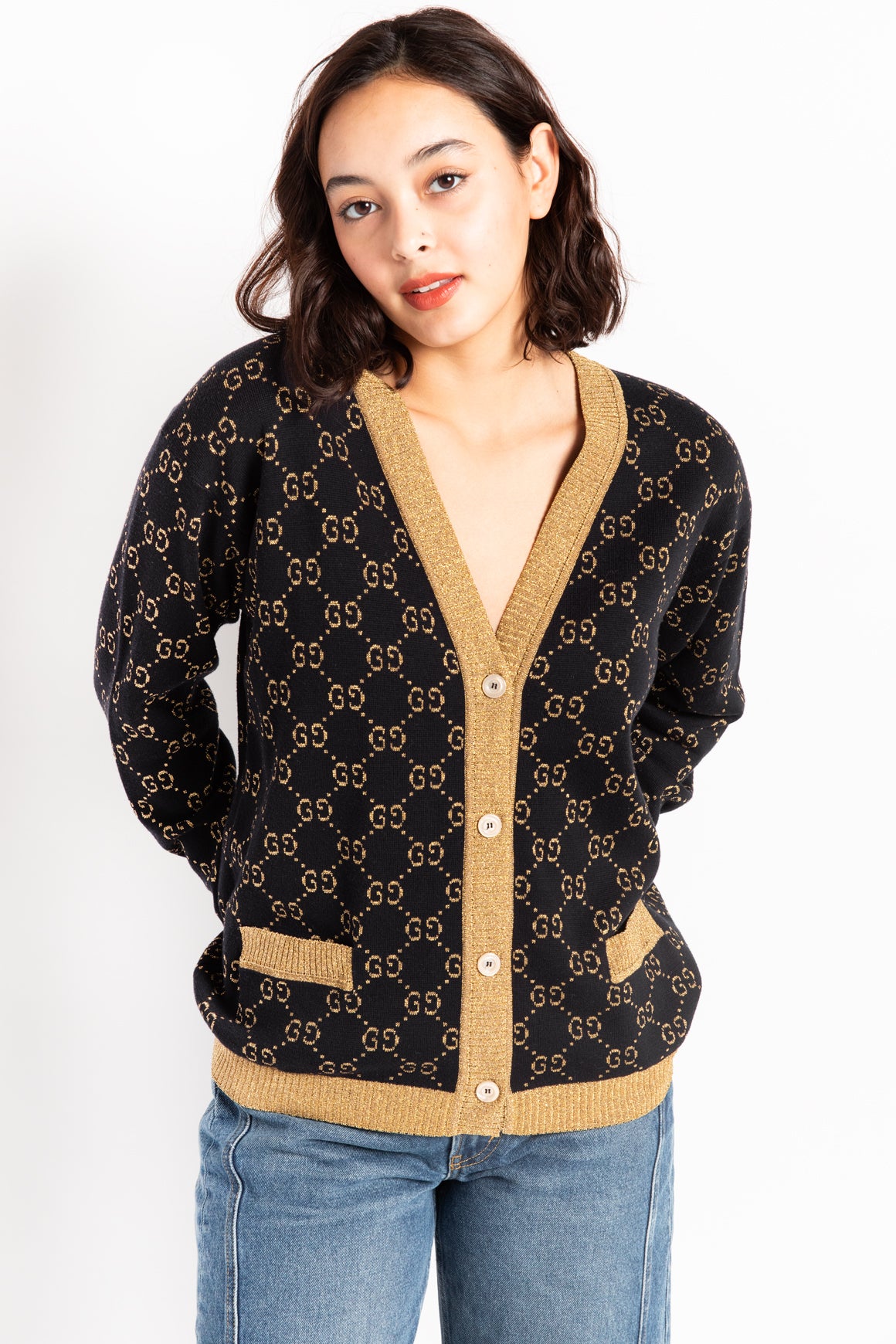 GUCCI Navy & Gold Monogram Cardigan