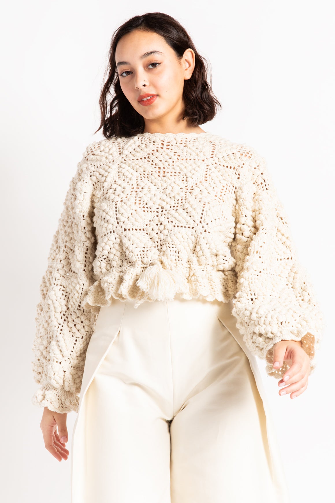 DOEN HEIRLOOM Cream Open Knit Sweater