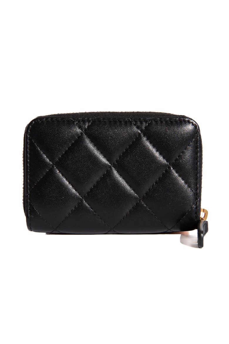 CHANEL Black Quilted Heart Zip Heart Card Case