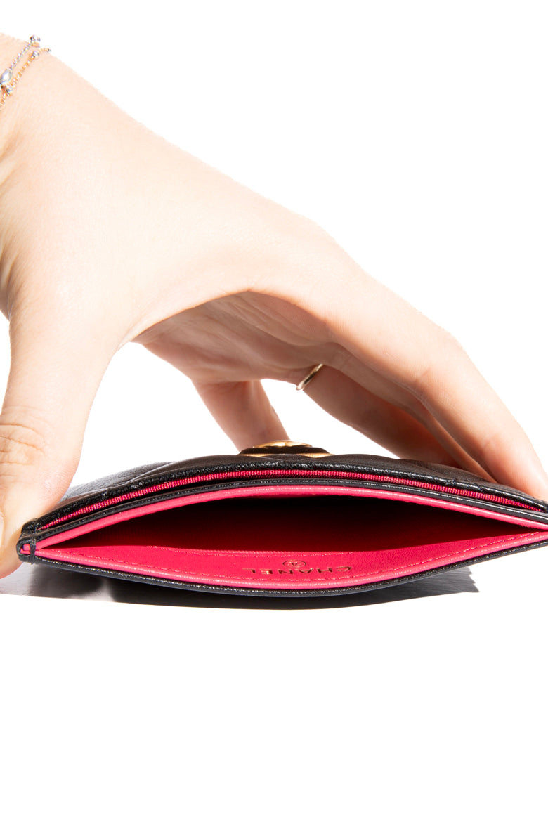 CHANEL Black Quilted Heart CC Card Case