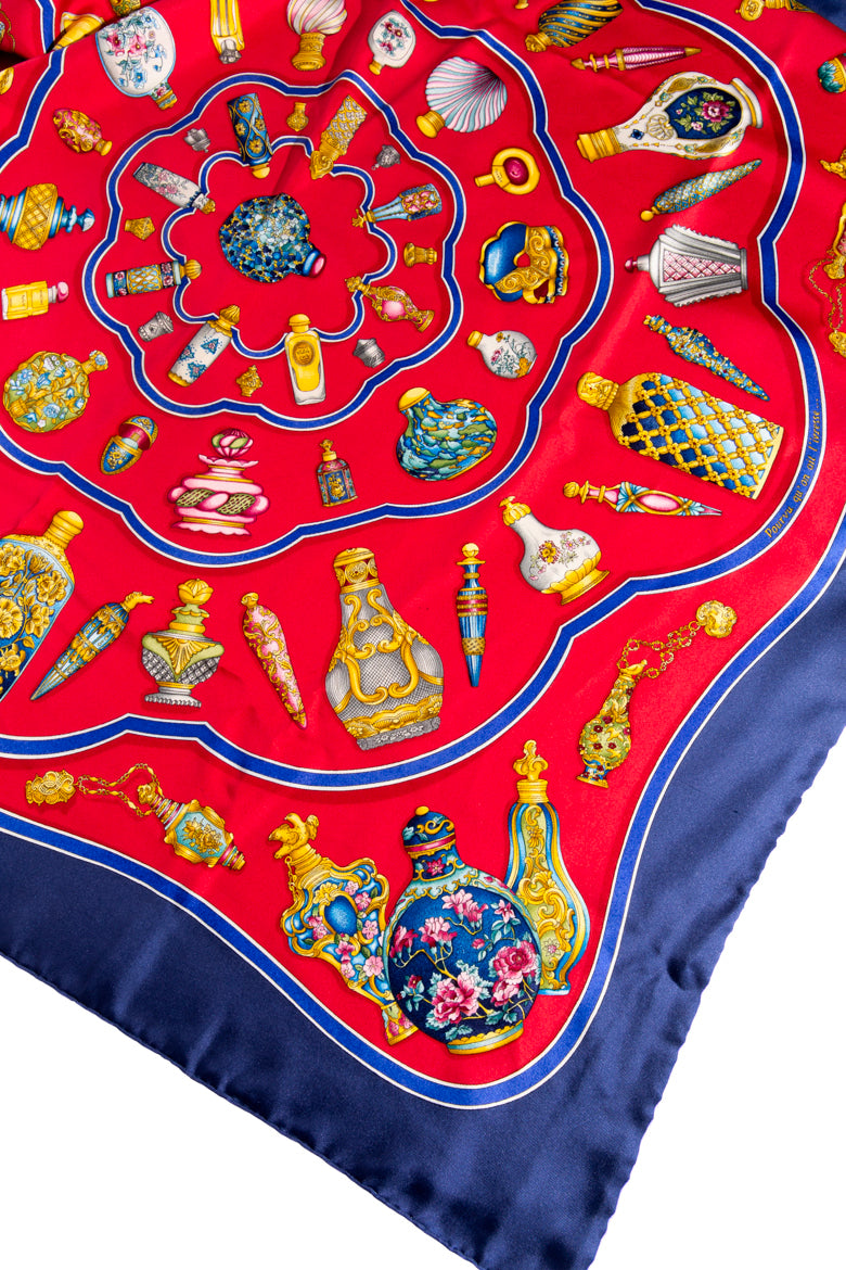 HERMES Red & Blue Printed Large Silk Square Scarf