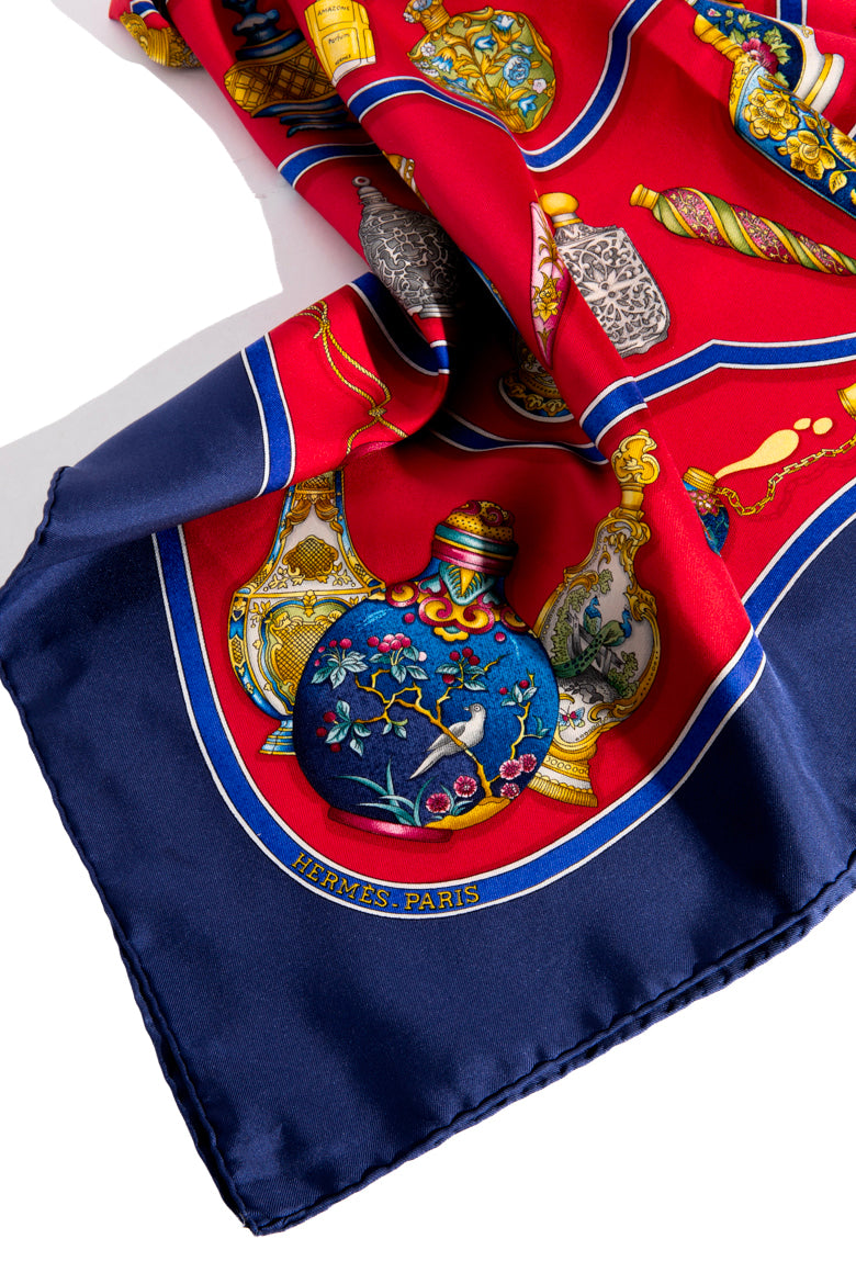 HERMES Red & Blue Printed Large Silk Square Scarf