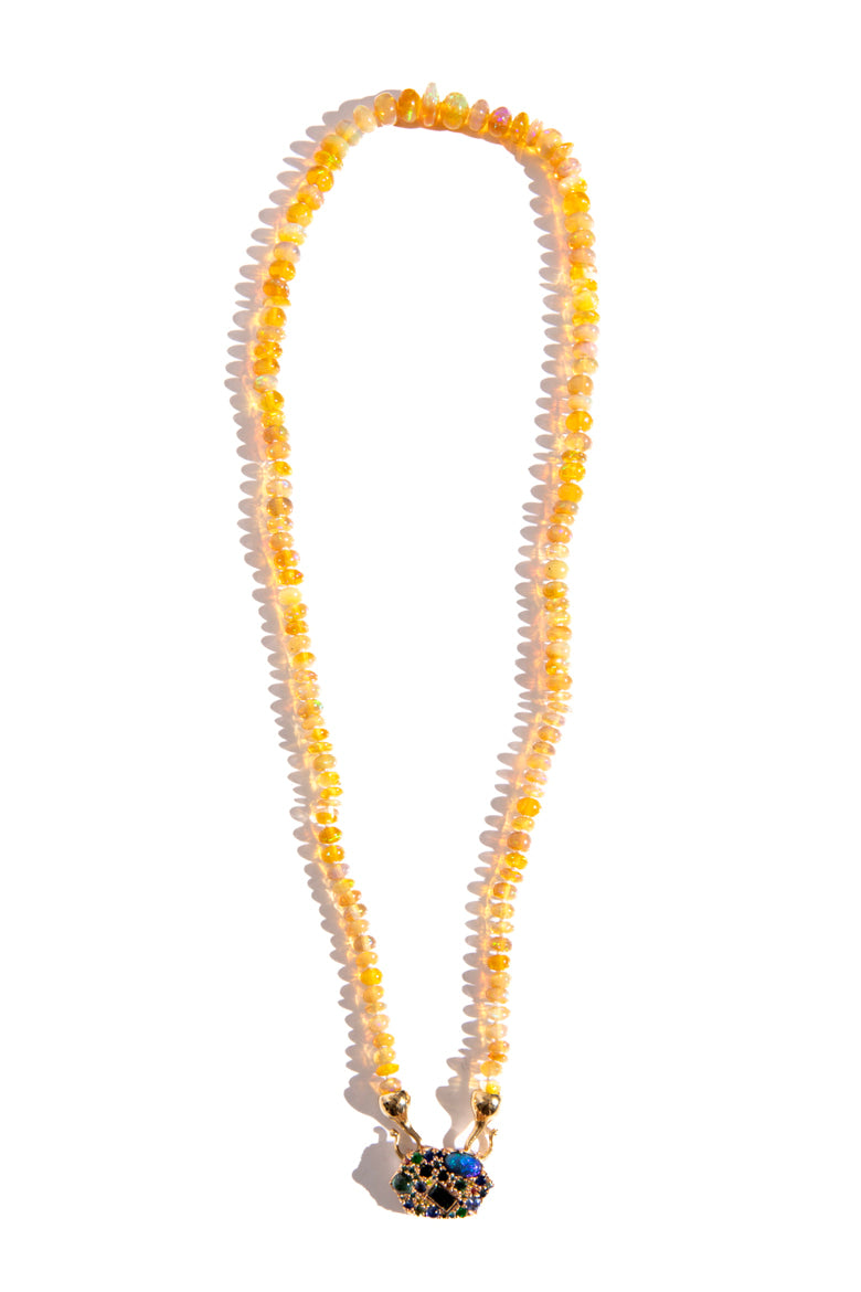 HARGREAVES 18K Sapphire & Rubies Pendant W/ Fire Opal Chain