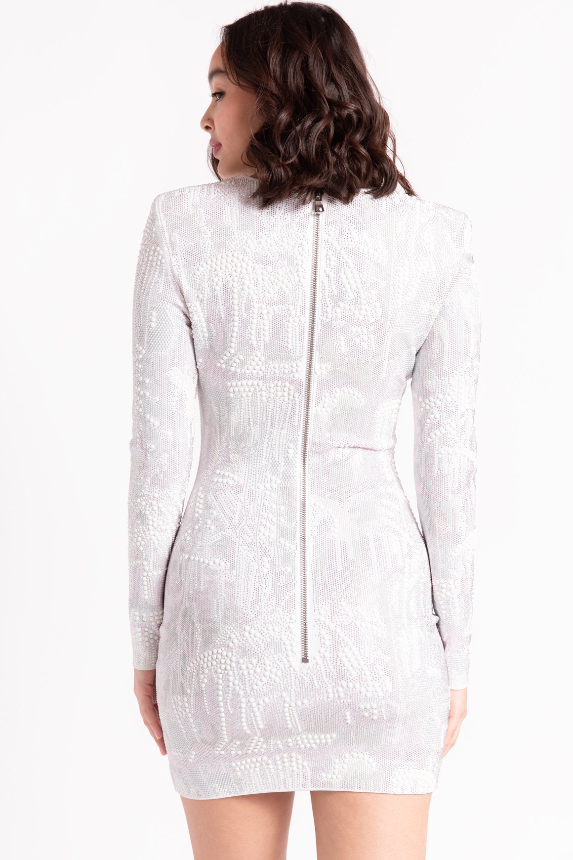 BALMAIN White Studded Mini Dress