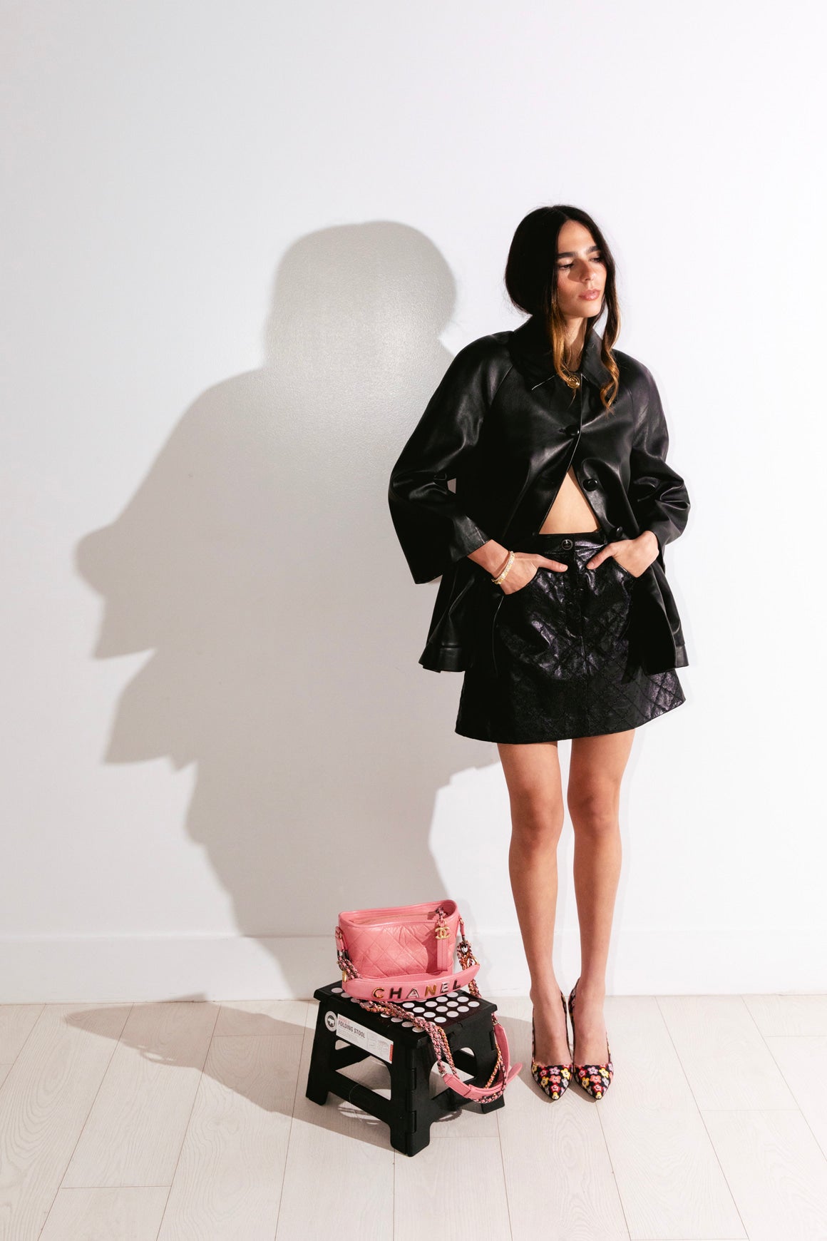 CHANEL Black Leather Eyelet Mini Skirt (Sz.34/XS)