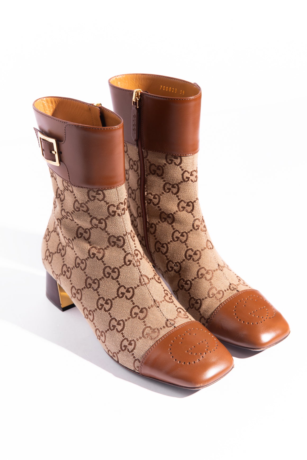 GUCCI Tan Leather & Canvas Monogram Ankle Boots (Sz. 39)