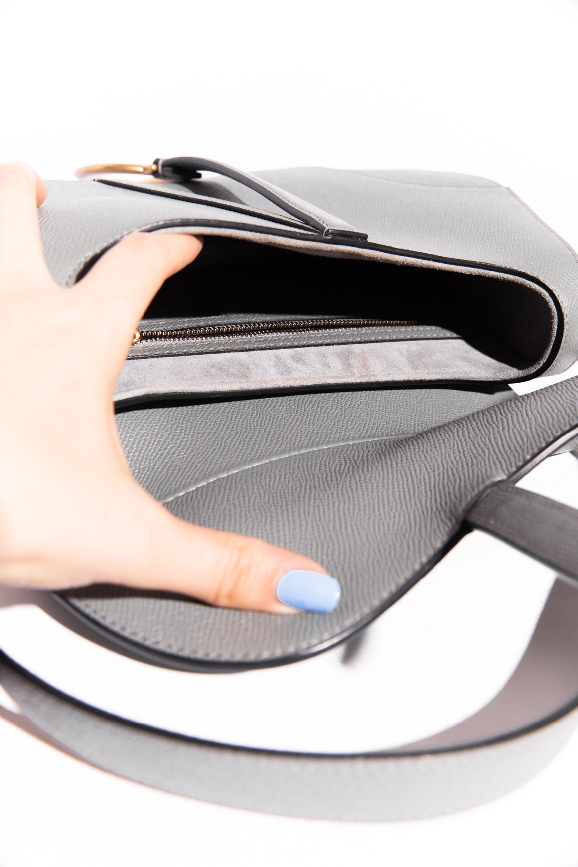 CHRISTIAN DIOR Slate Saddle Bag w/ Monogram Shoulder Strap