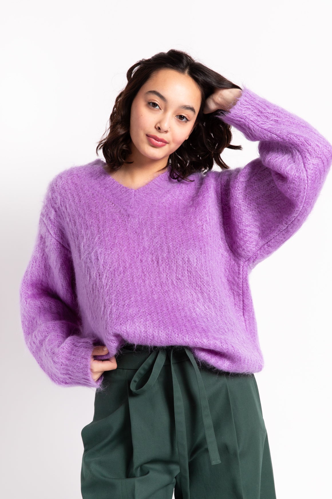 FERRAGAMO Purple Mohair V-Neck Sweater