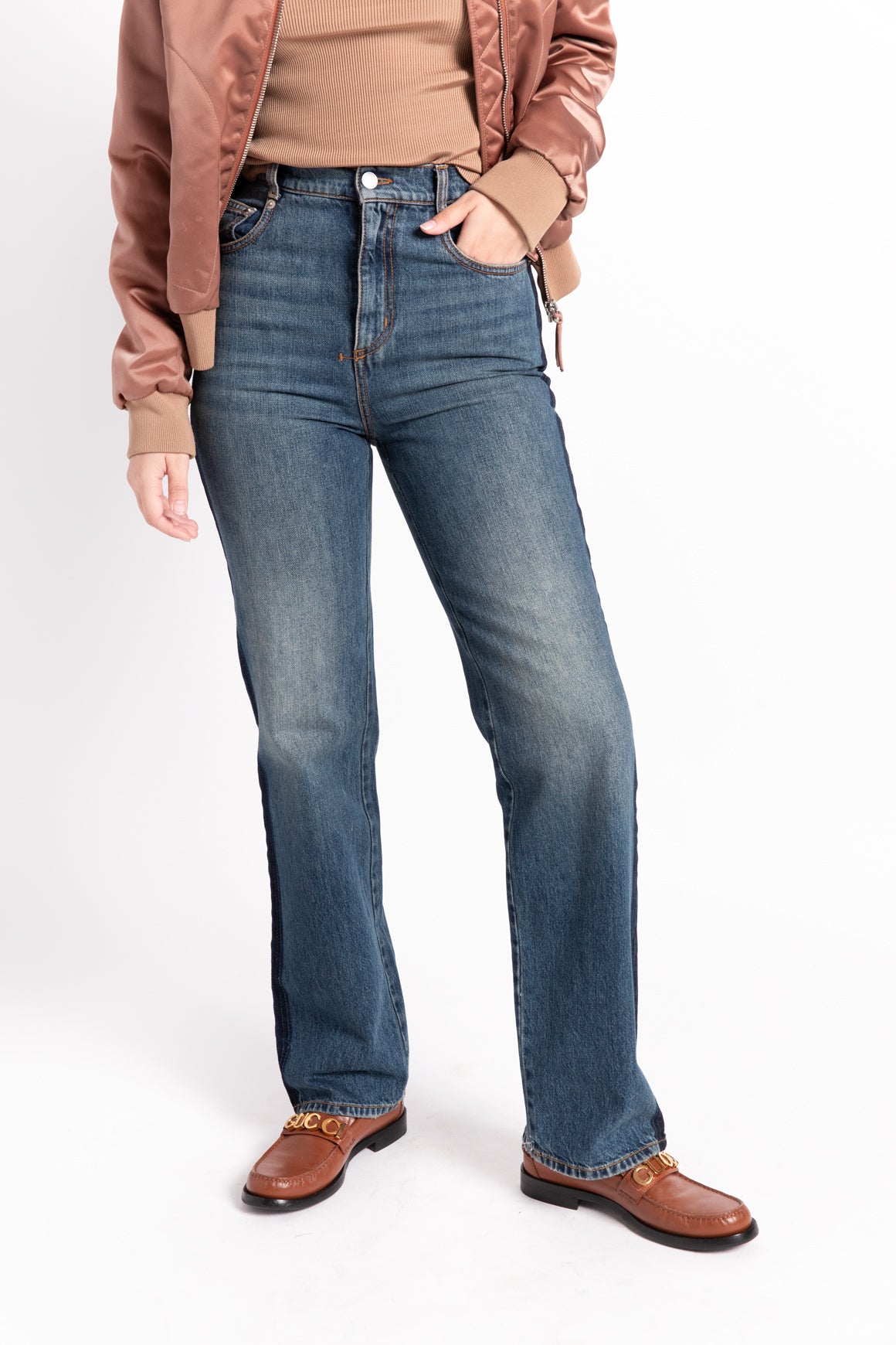 ALEXANDER MCQUEEN Two-Tone Straight Leg Jeans