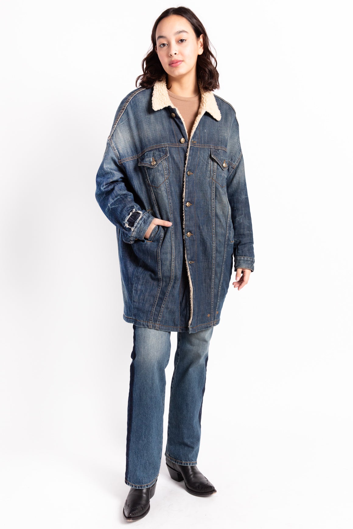 R13 Denim & Sherpa Longline Coat