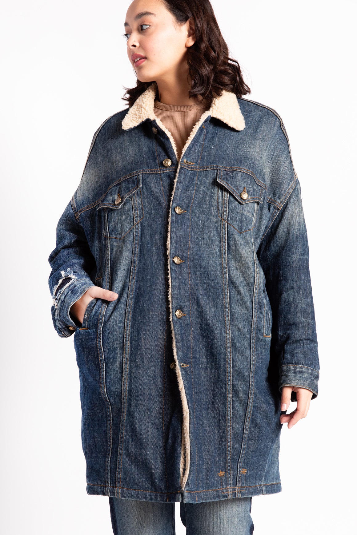 R13 Denim & Sherpa Longline Coat