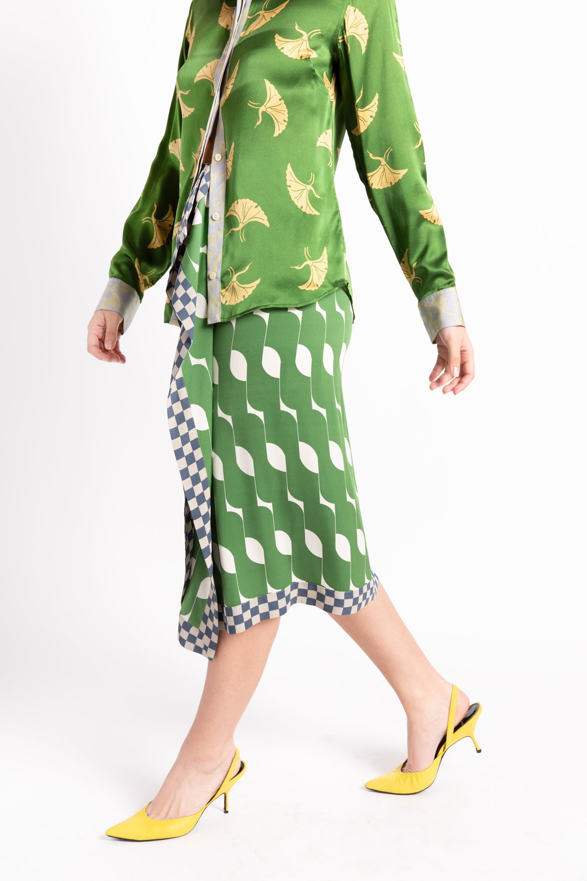 DRIES VAN NOTEN Green Printed Midi Skirt