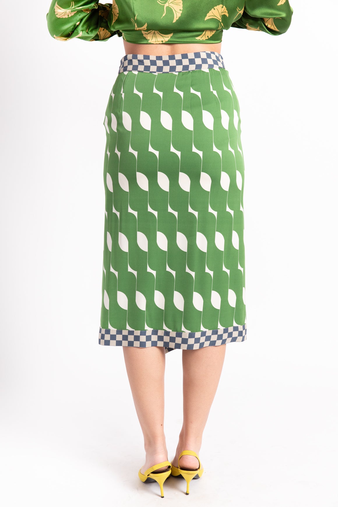 DRIES VAN NOTEN Green Printed Midi Skirt