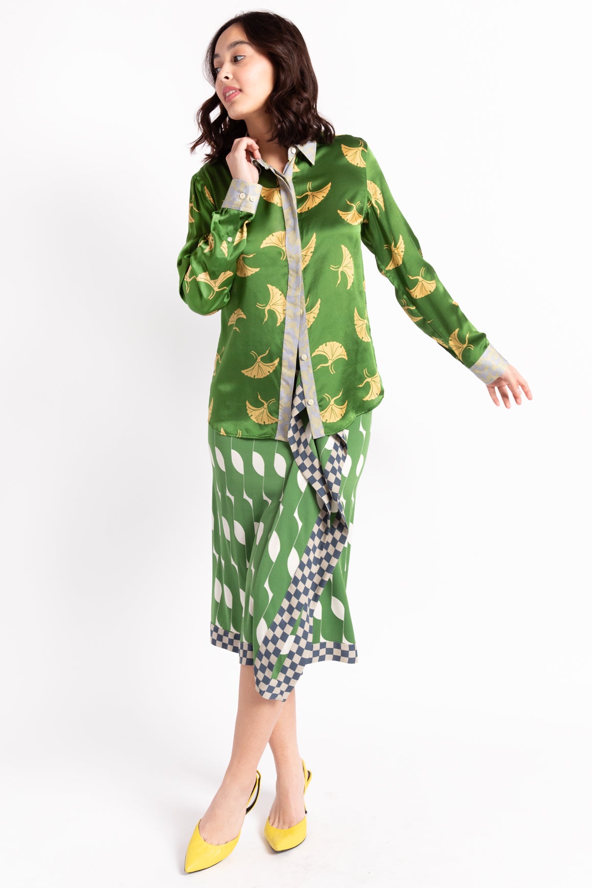 DRIES VAN NOTEN Green Printed Button Up Blouse