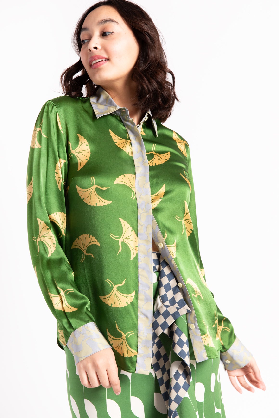 DRIES VAN NOTEN Green Printed Button Up Blouse