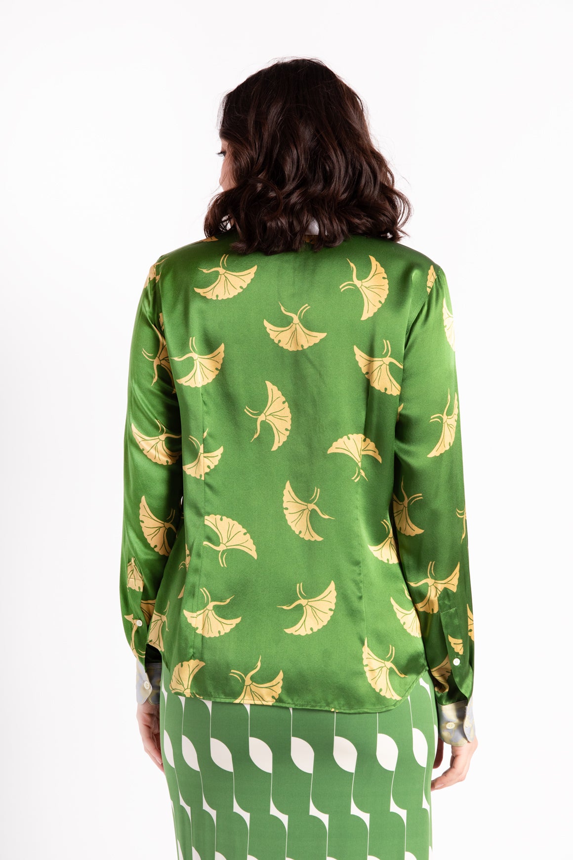 DRIES VAN NOTEN Green Printed Button Up Blouse