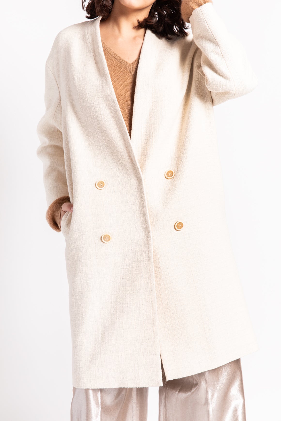 BRUNELLO CUCINELLI Cream Tweed Longline Coat