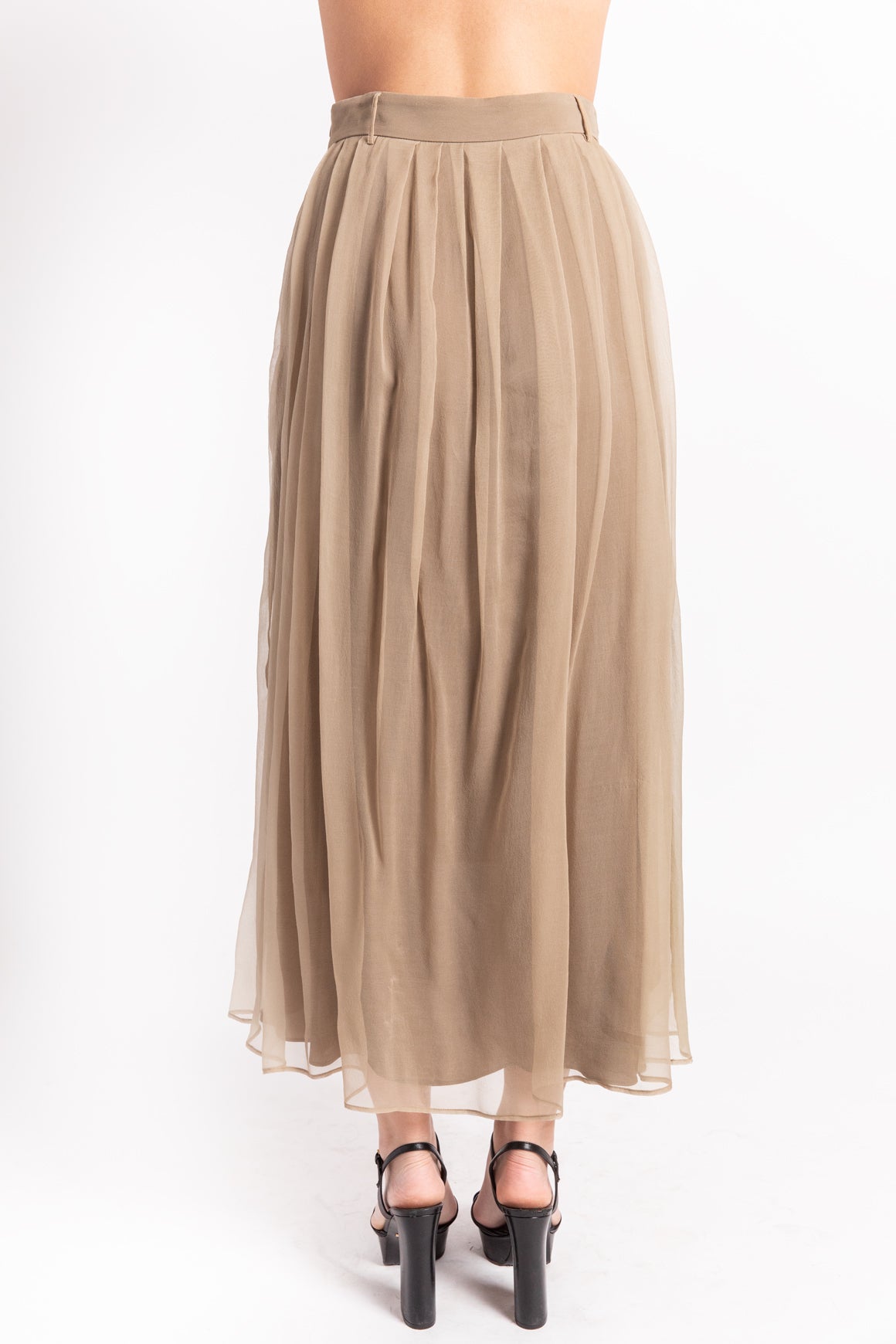 BRUNELLO CUCINELLI Tan Silk Organza Midi Skirt