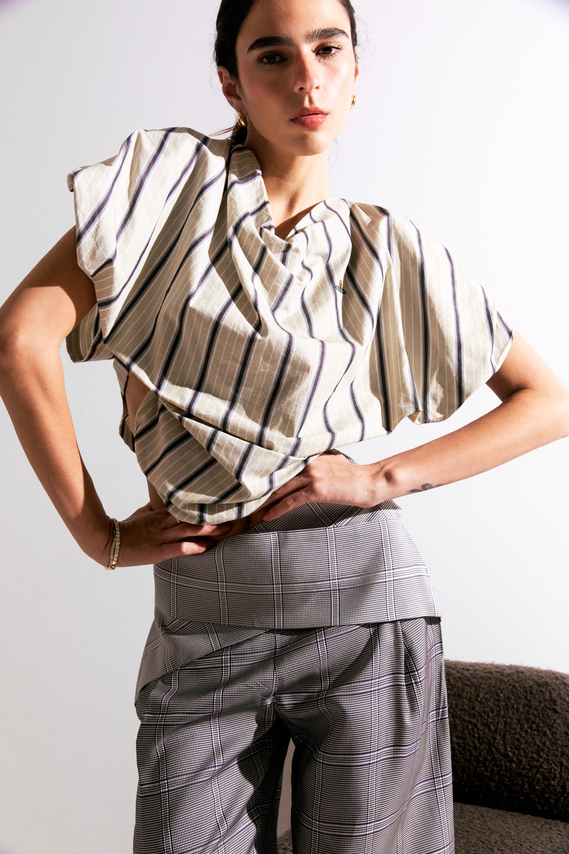 DION LEE White & Black Plaid Palazzo Pants (Sz.2)