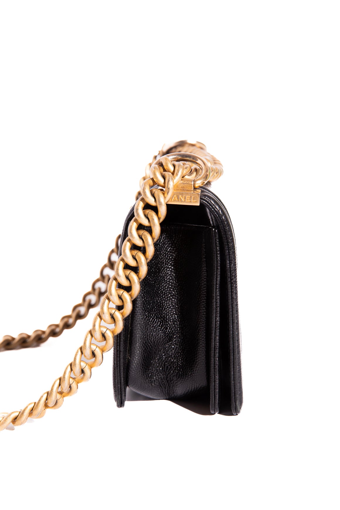 2017 CHANEL Black Chevron Caviar Small Boy Bag