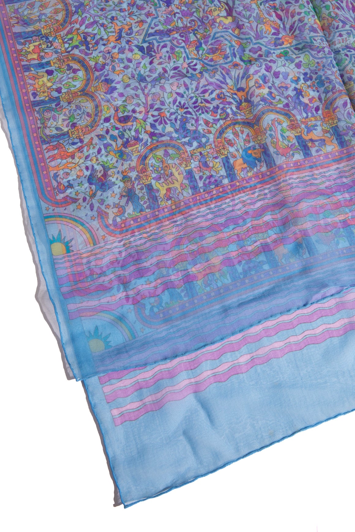 HERMES Blue Chiffon Printed Silk Scarf