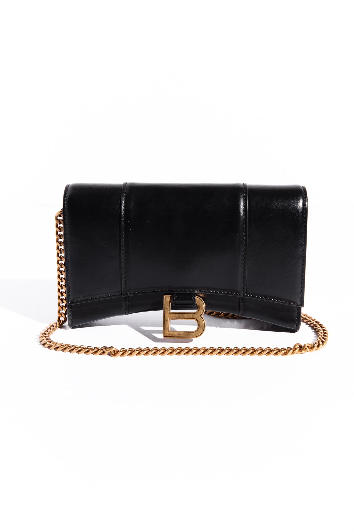 BALENCIAGA Black Leather "Hourglass" Wallet-on-Chain