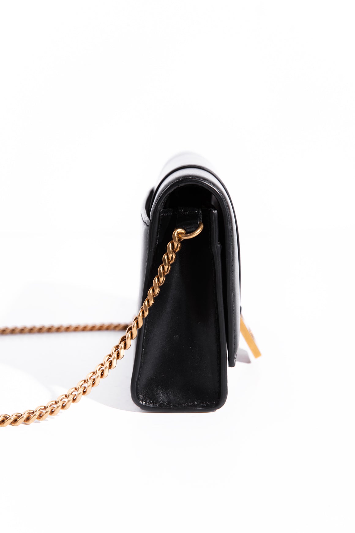 BALENCIAGA Black Leather "Hourglass" Wallet-on-Chain