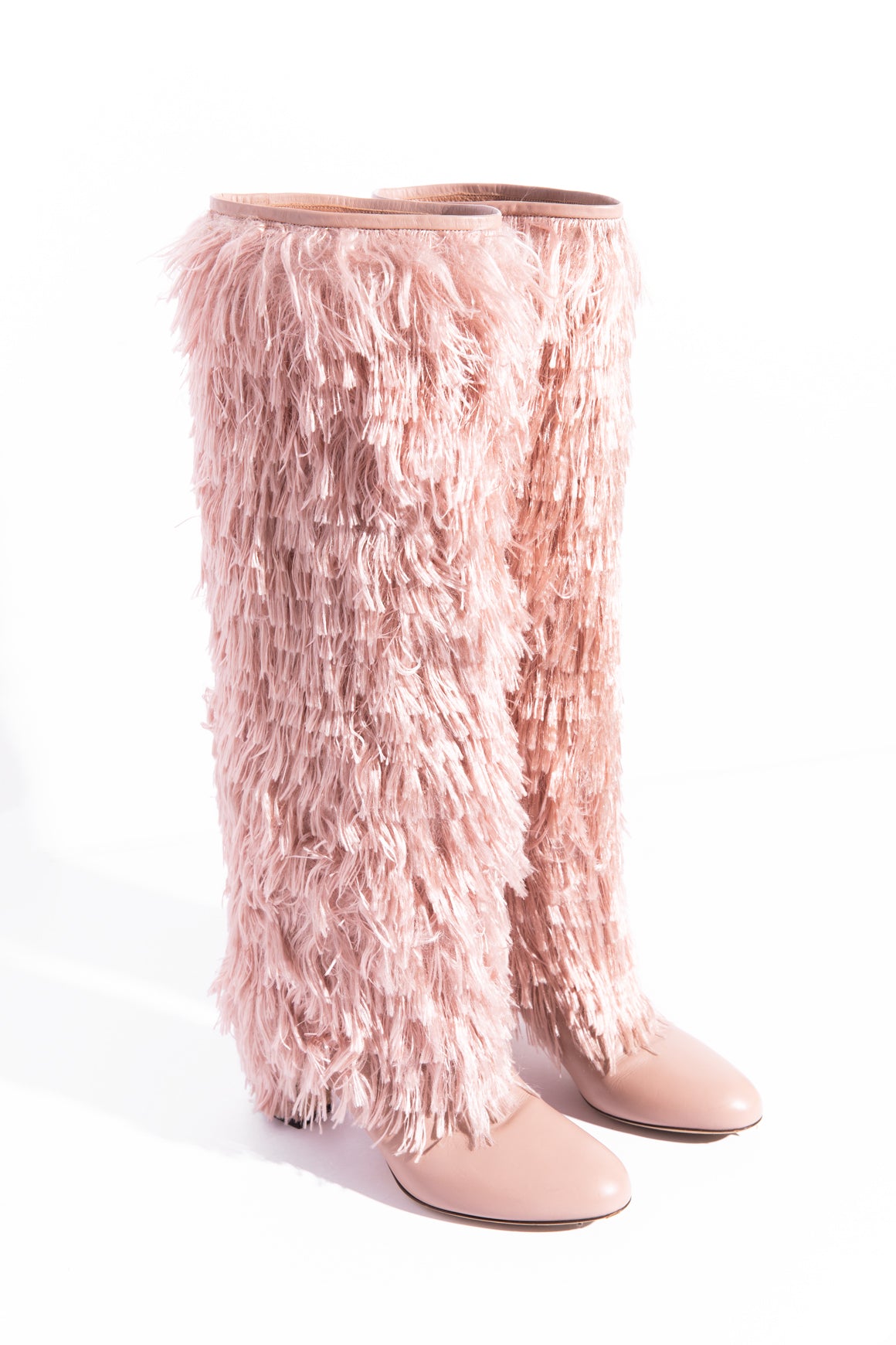 JIMMY CHOO Pink Fringe "Magalie 65" Knee High Boots (Sz. 36)