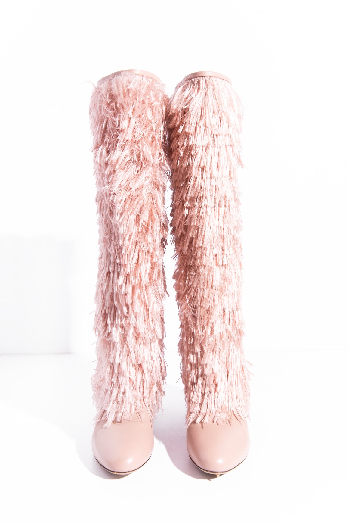 JIMMY CHOO Pink Fringe "Magalie 65" Knee High Boots (Sz. 36)