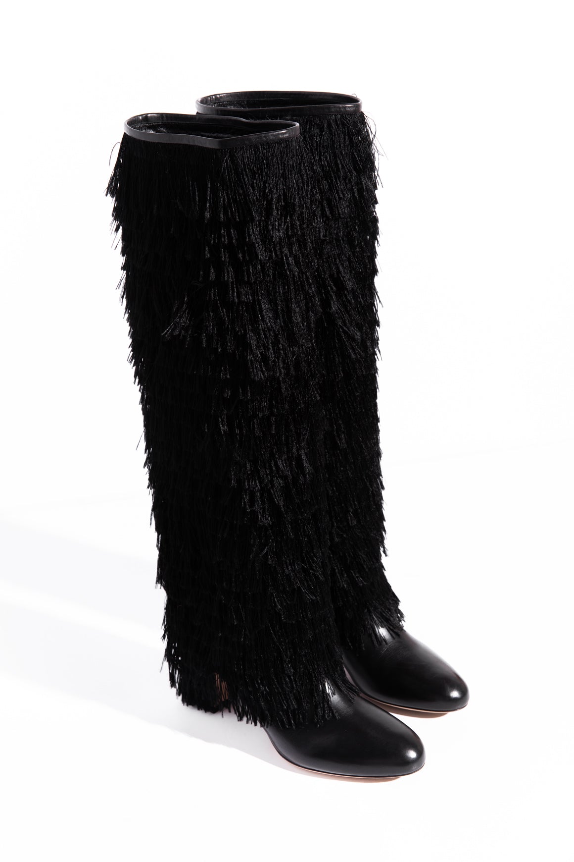 JIMMY CHOO Black Fringe "Magalie 65" Knee High Boots (Sz. 36)