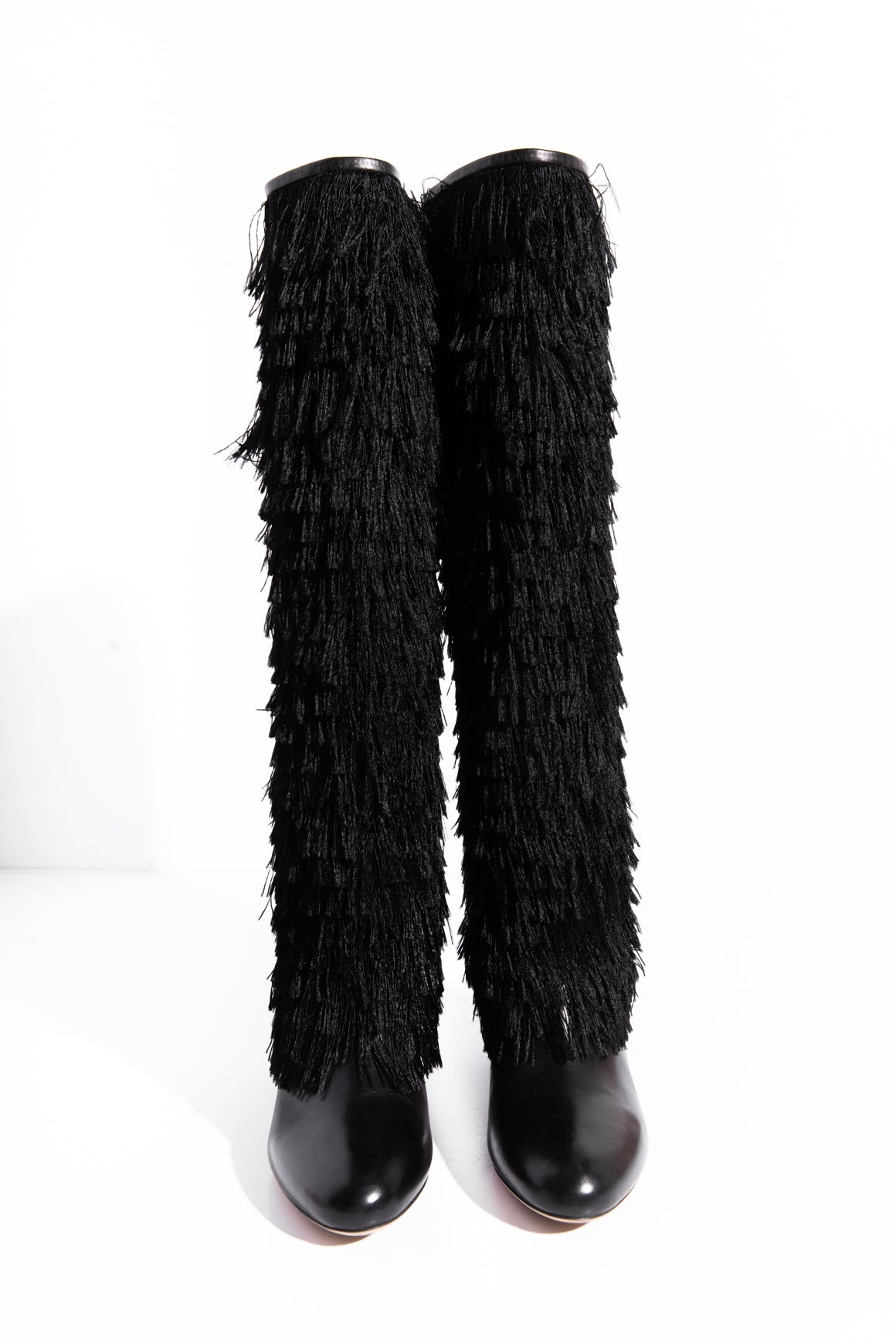 JIMMY CHOO Black Fringe "Magalie 65" Knee High Boots (Sz. 36)