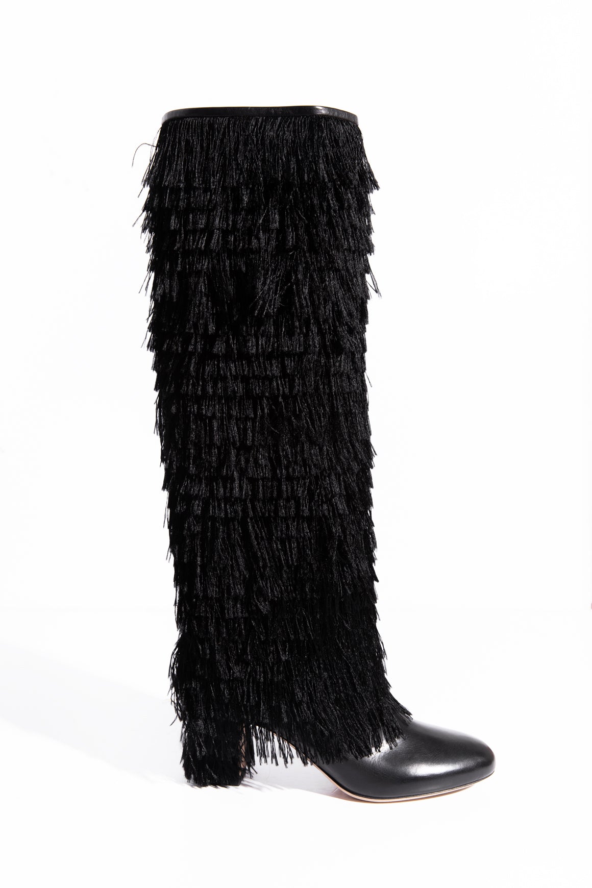 JIMMY CHOO Black Fringe "Magalie 65" Knee High Boots (Sz. 36)