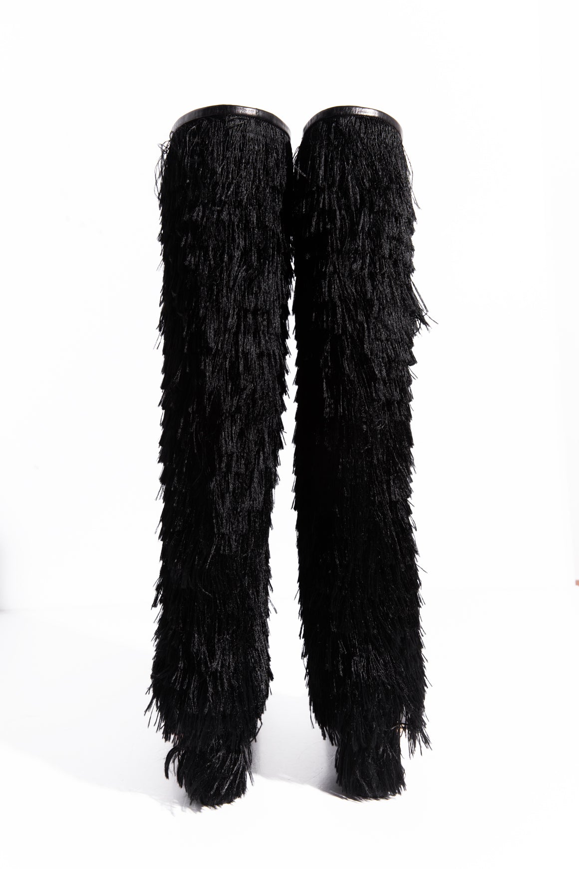 JIMMY CHOO Black Fringe "Magalie 65" Knee High Boots (Sz. 36)