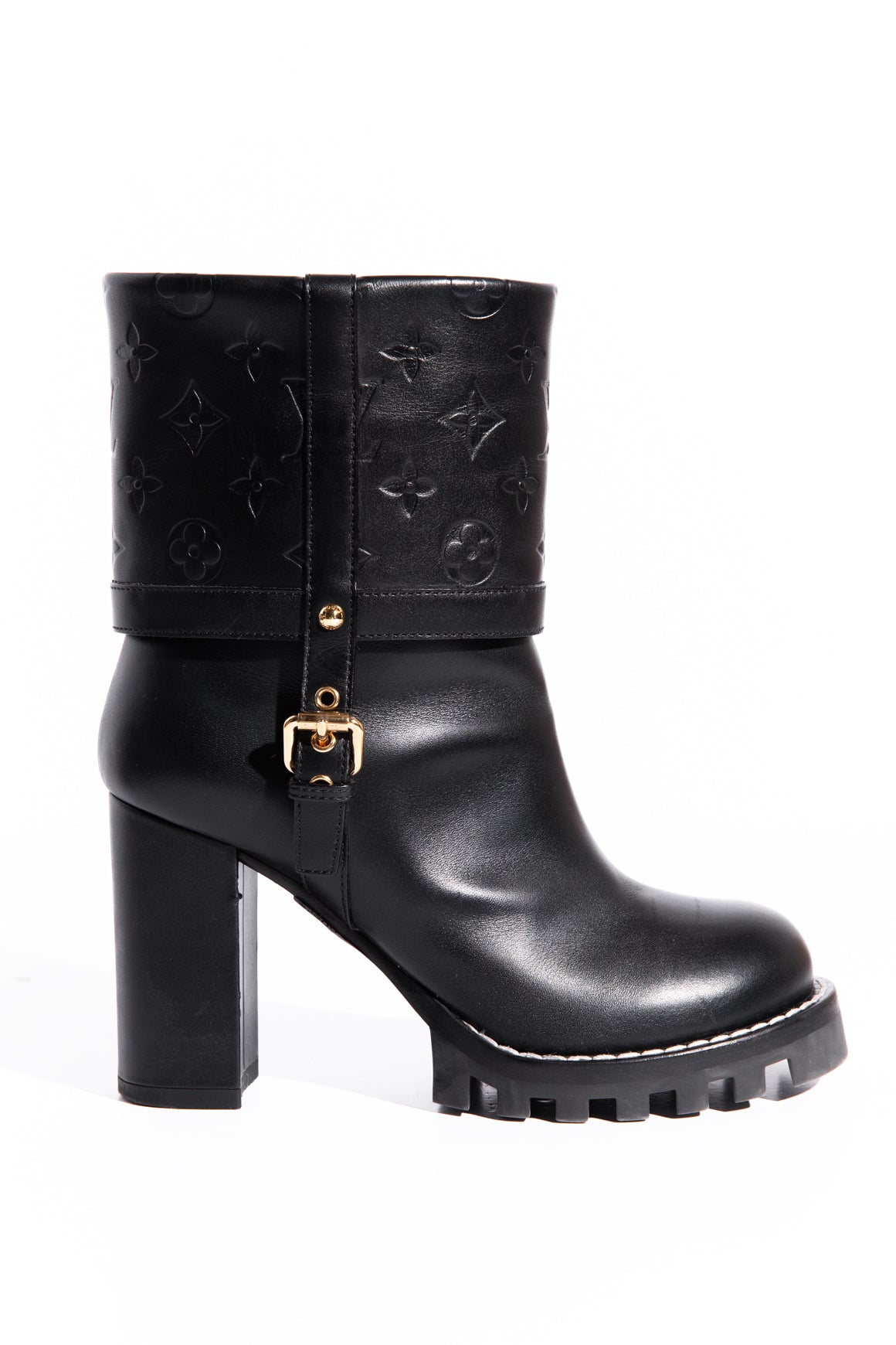 LOUIS VUITTON Black "Star Trail" Monogram Ankle Boot (Sz. 38)