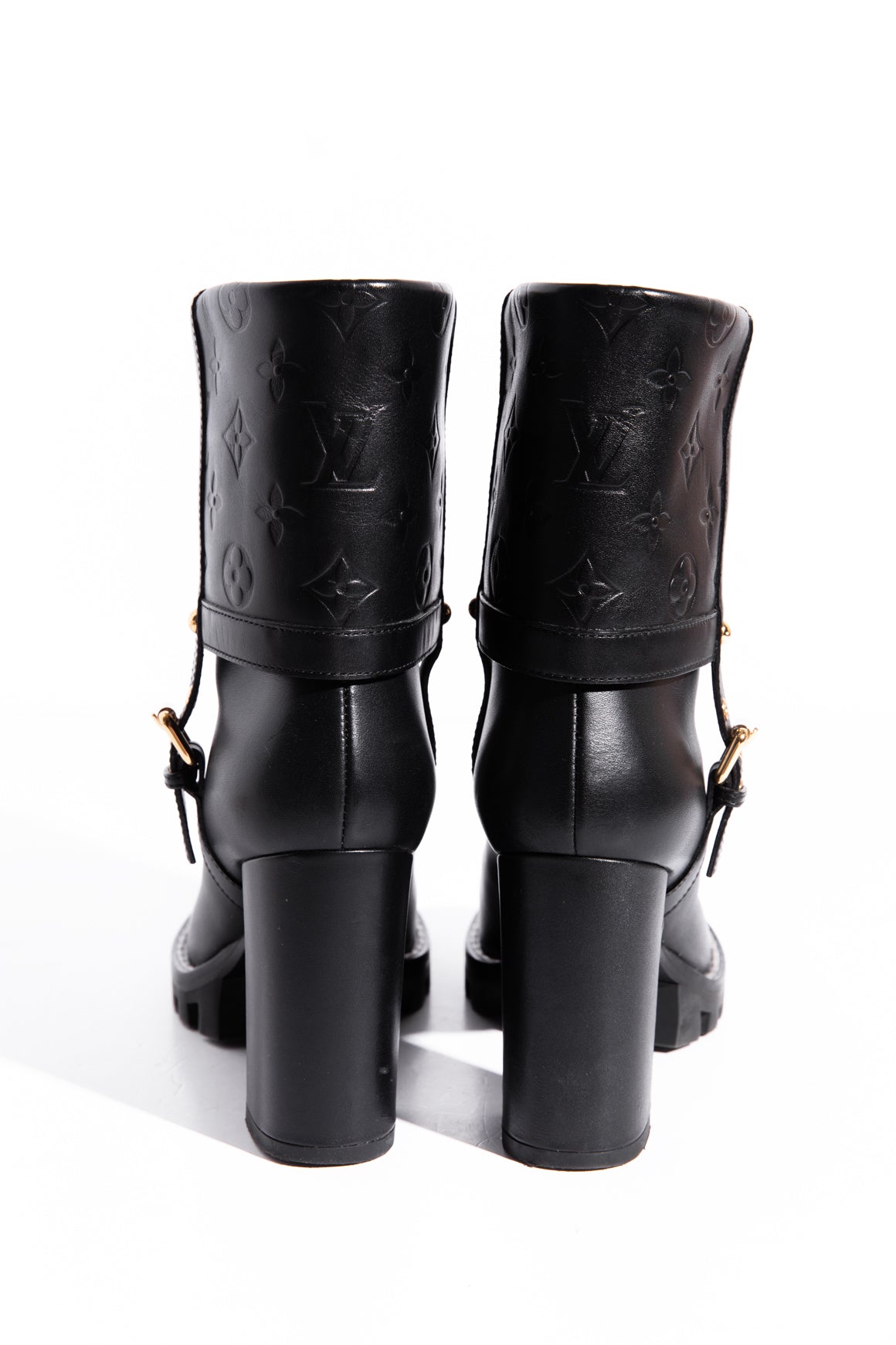 LOUIS VUITTON Black "Star Trail" Monogram Ankle Boot (Sz. 38)