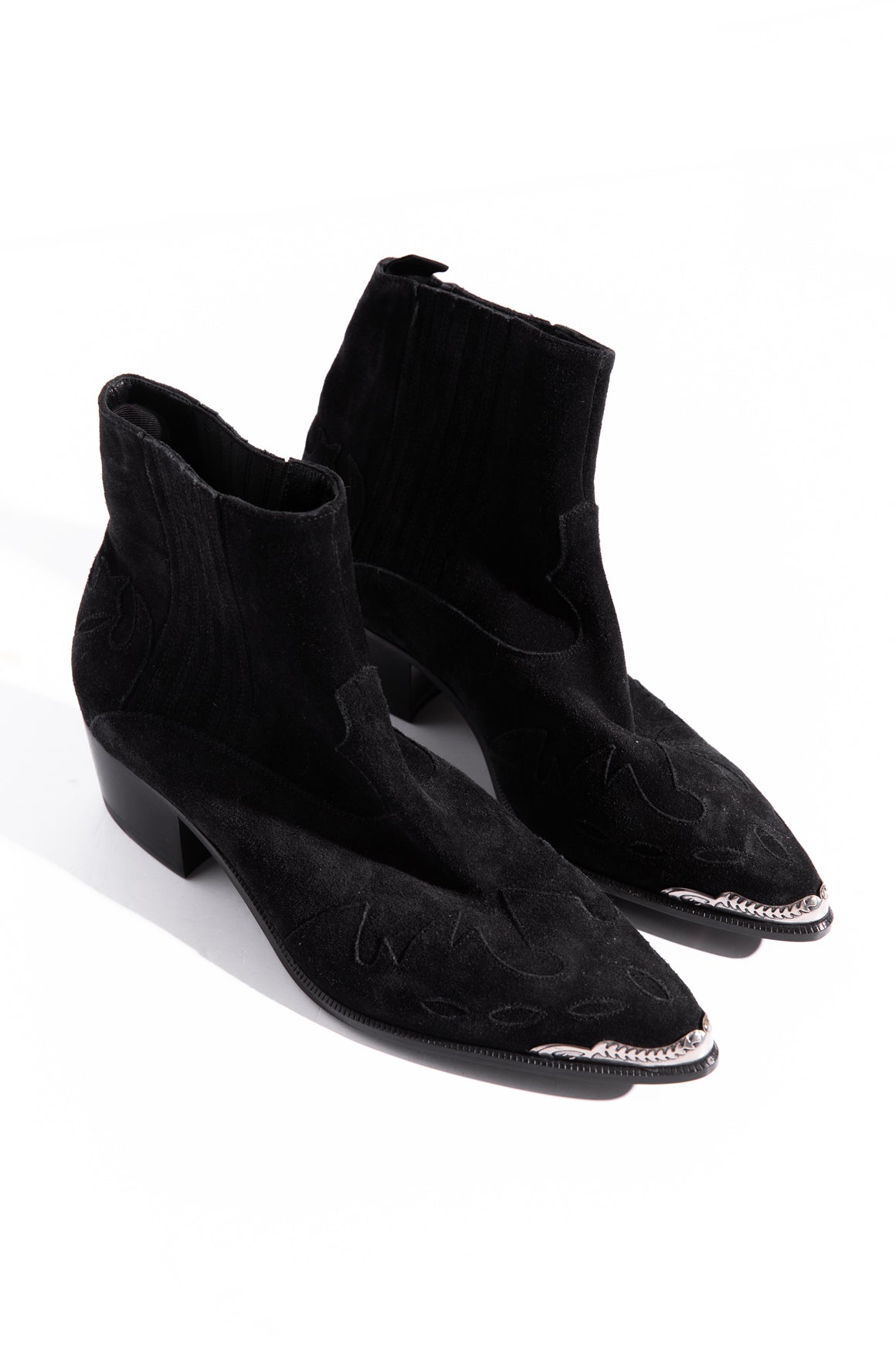 SAINT LAURENT Black Suede Western Booties (Sz. 38.5)