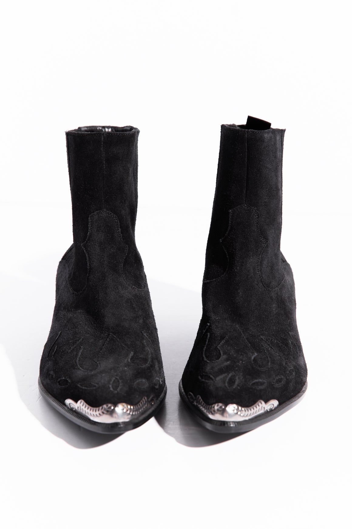 SAINT LAURENT Black Suede Western Booties (Sz. 38.5)