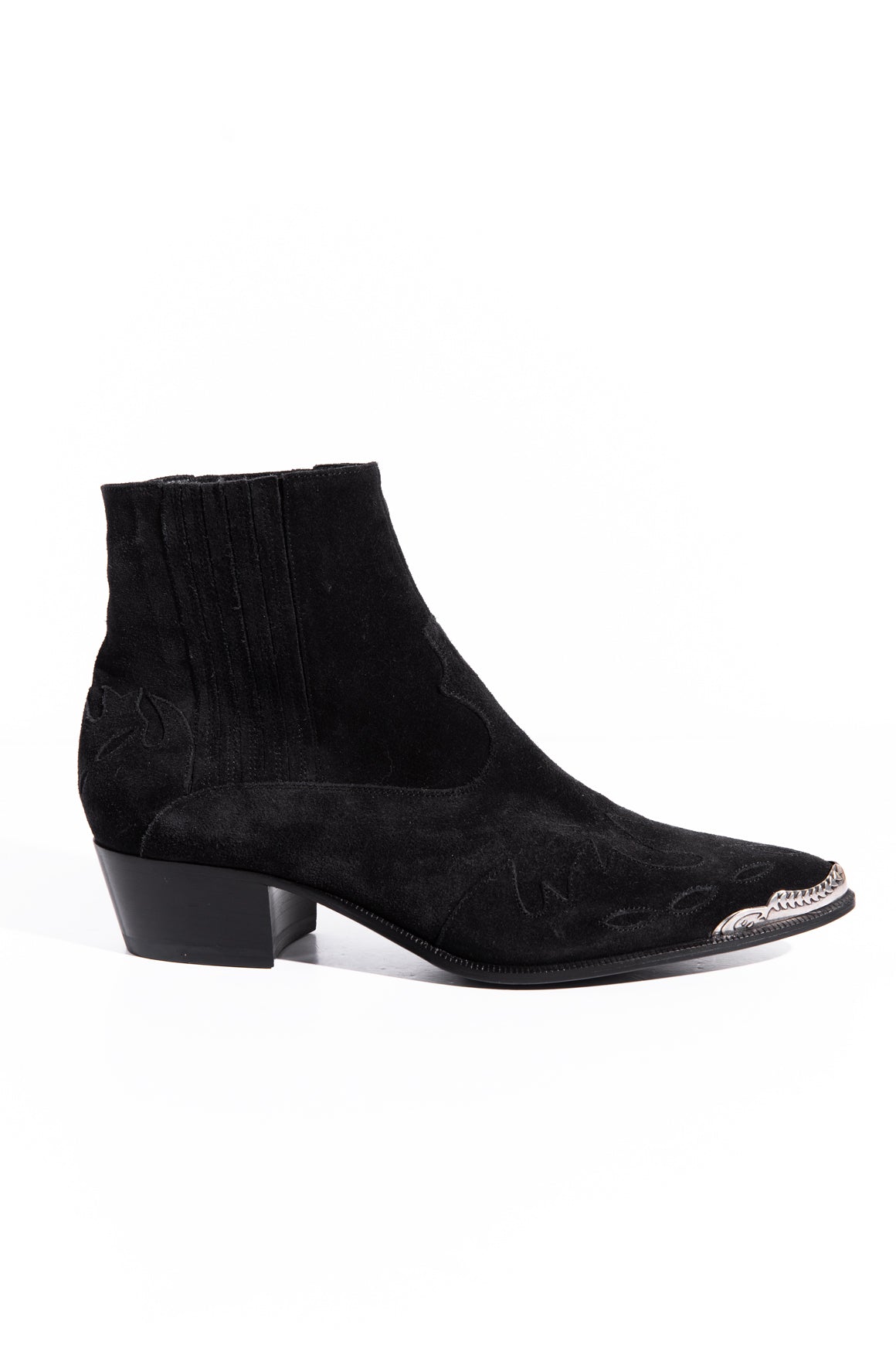 SAINT LAURENT Black Suede Western Booties (Sz. 38.5)