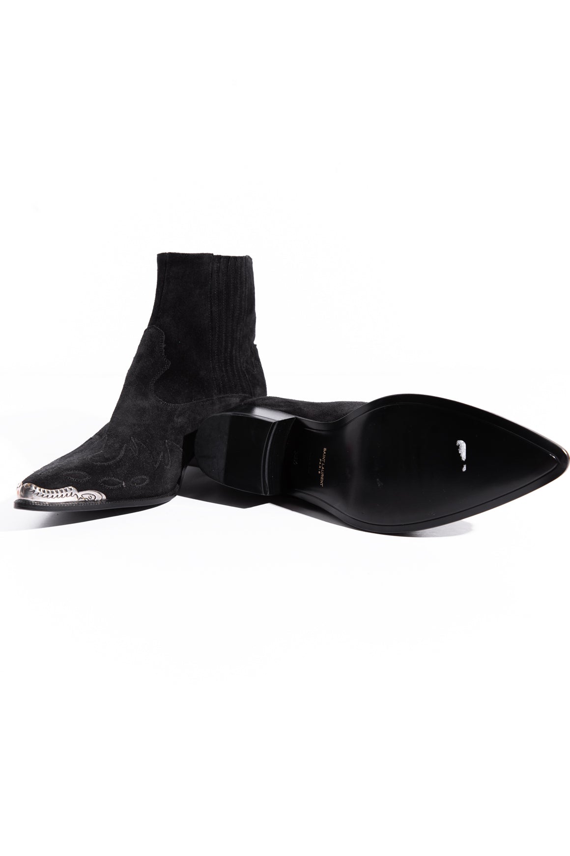 SAINT LAURENT Black Suede Western Booties (Sz. 38.5)