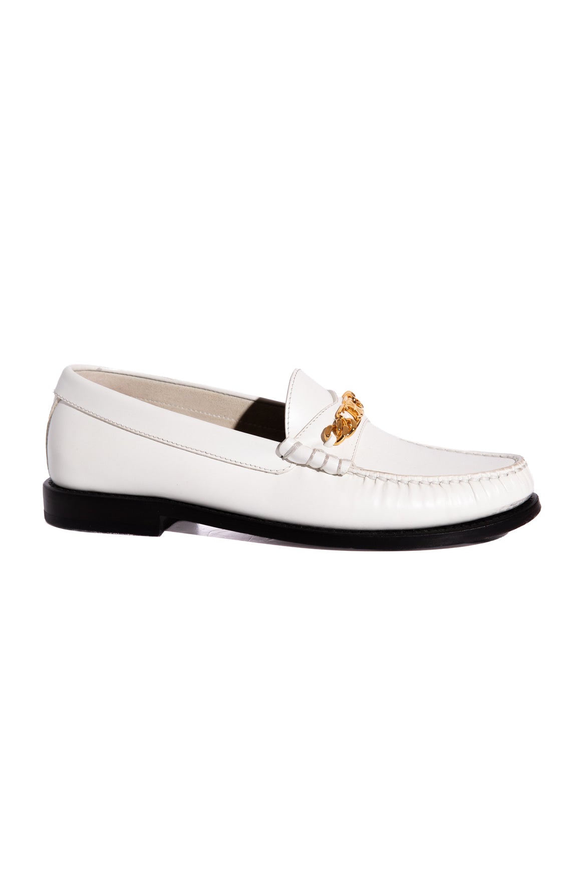 CELINE White Leather Gold Chain Link Loafers (Sz. 37)