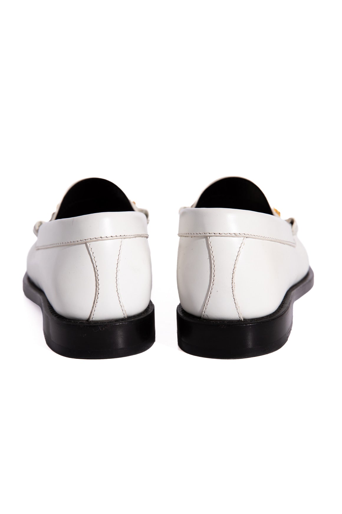 CELINE White Leather Gold Chain Link Loafers (Sz. 37)