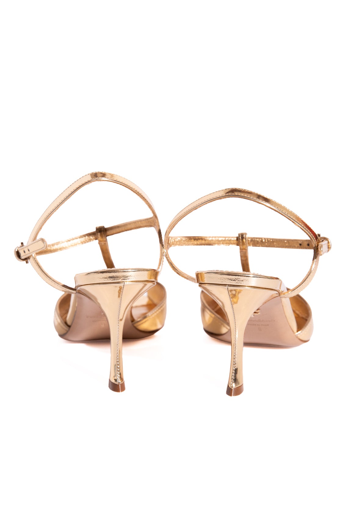 FERRAGAMO Gold T Strap Heels (Sz. 9)