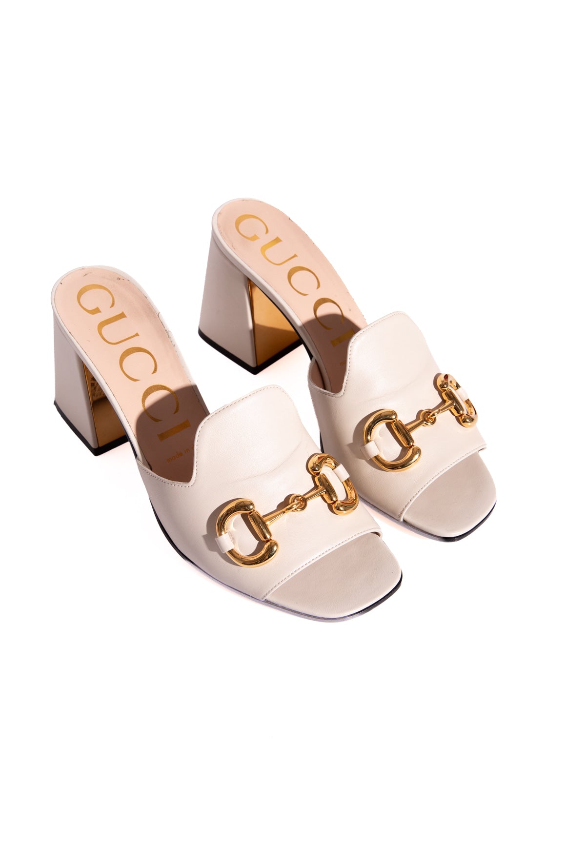 GUCCI Cream Horse-bit Block Heel Mules (Sz. 39)