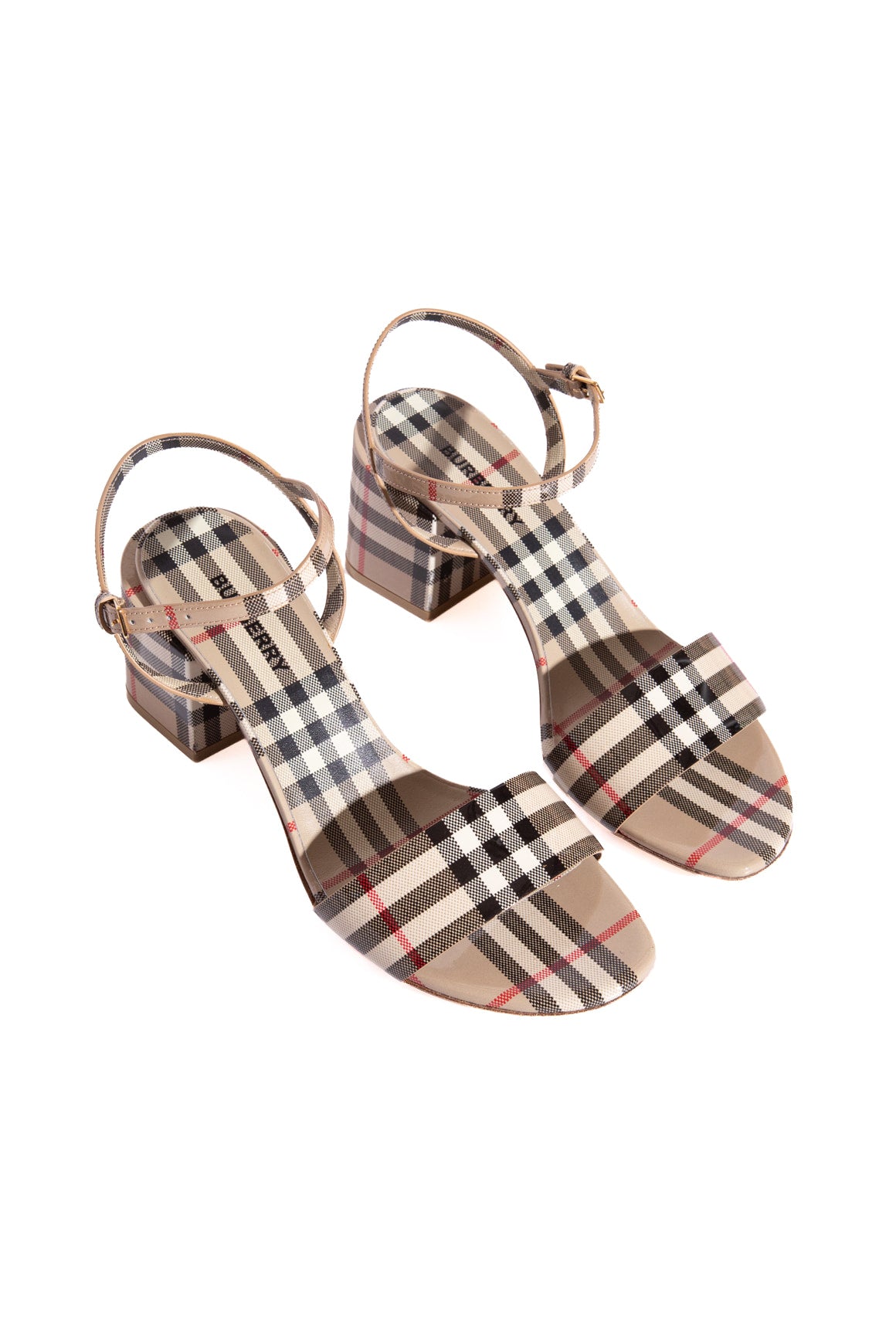 BURBERRY Haymarket Block Heel Sandals (Sz. 37)