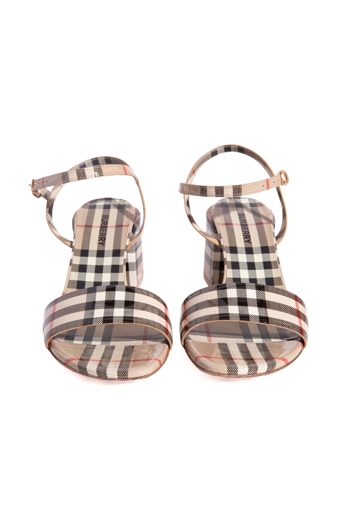 BURBERRY Haymarket Block Heel Sandals (Sz. 37)
