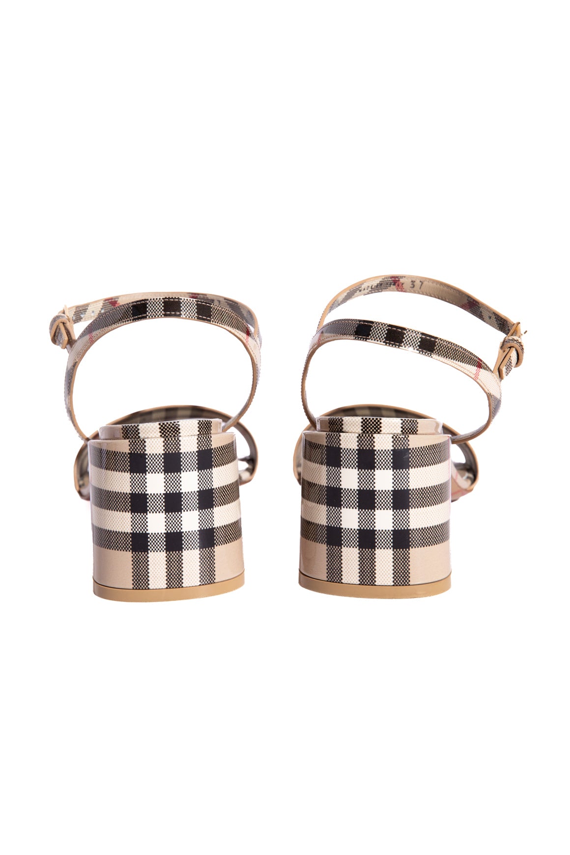 BURBERRY Haymarket Block Heel Sandals (Sz. 37)
