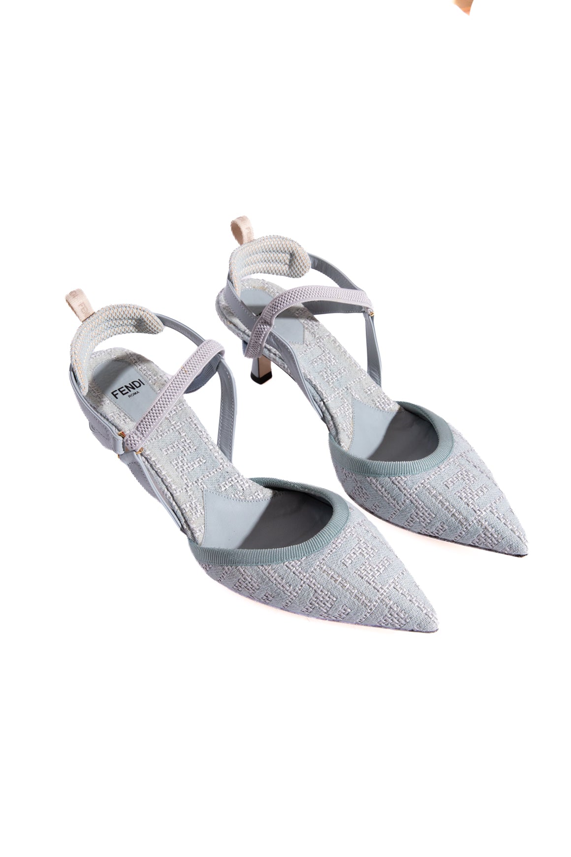 FENDI Blue Zucca Slingback Kitten Heel Pumps (Sz. 37.5)