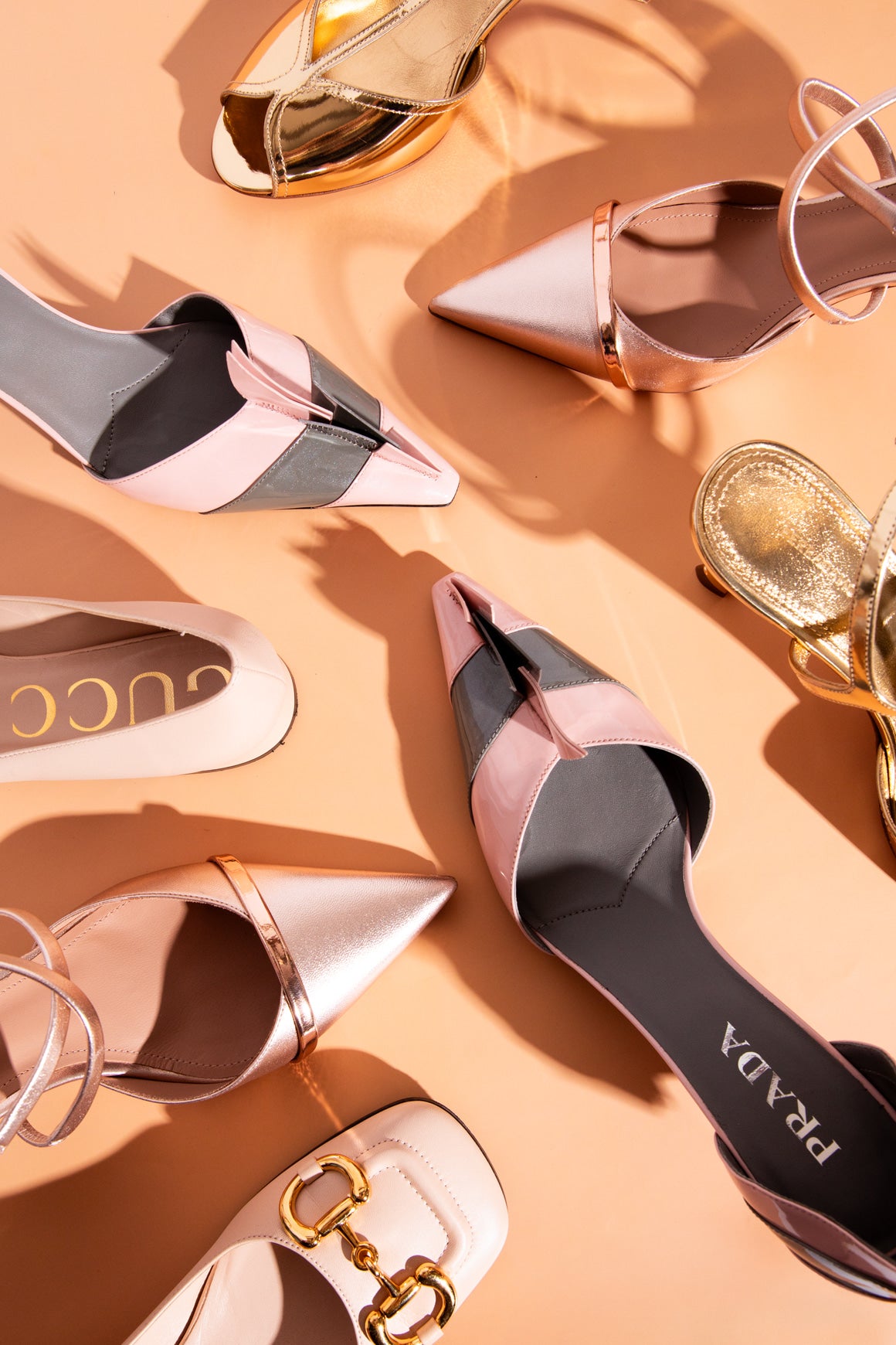 PRADA Light Pink & Gray Patent Spike Heels (Sz. 39)