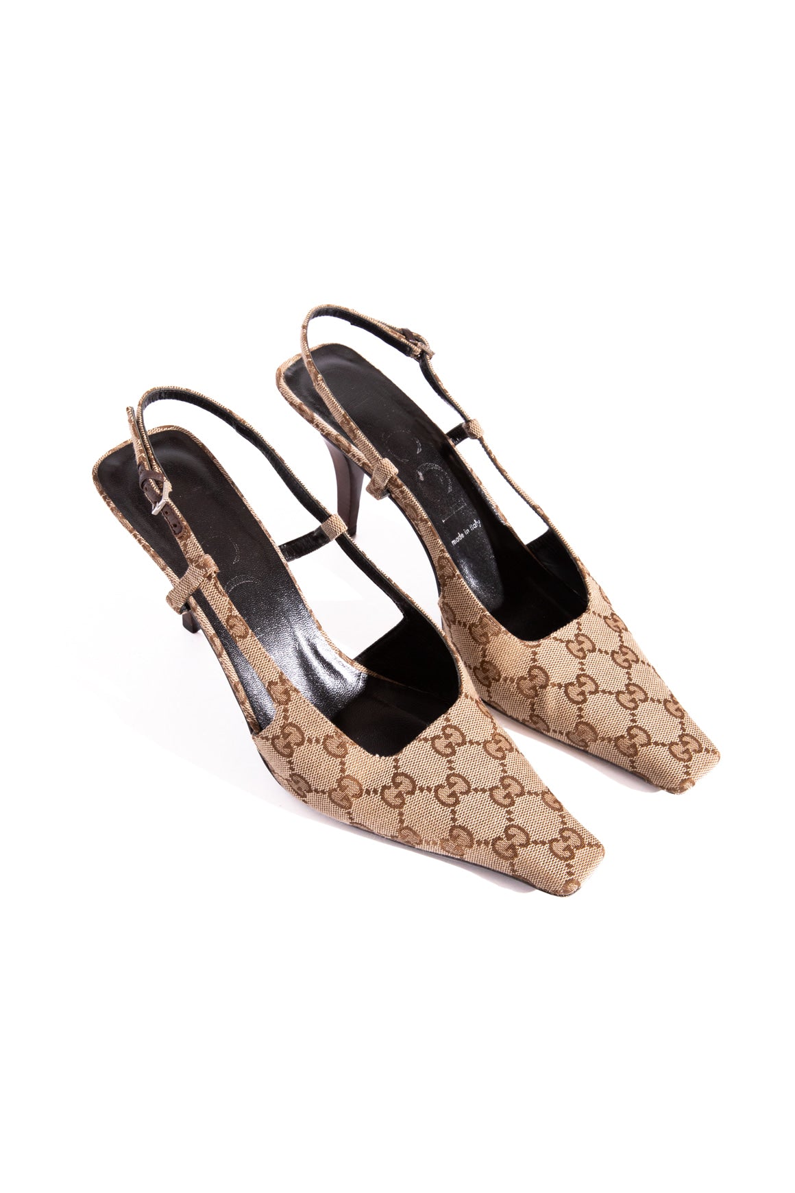 GUCCI Tan GG Canvas Slingback Heels (Sz. 40)