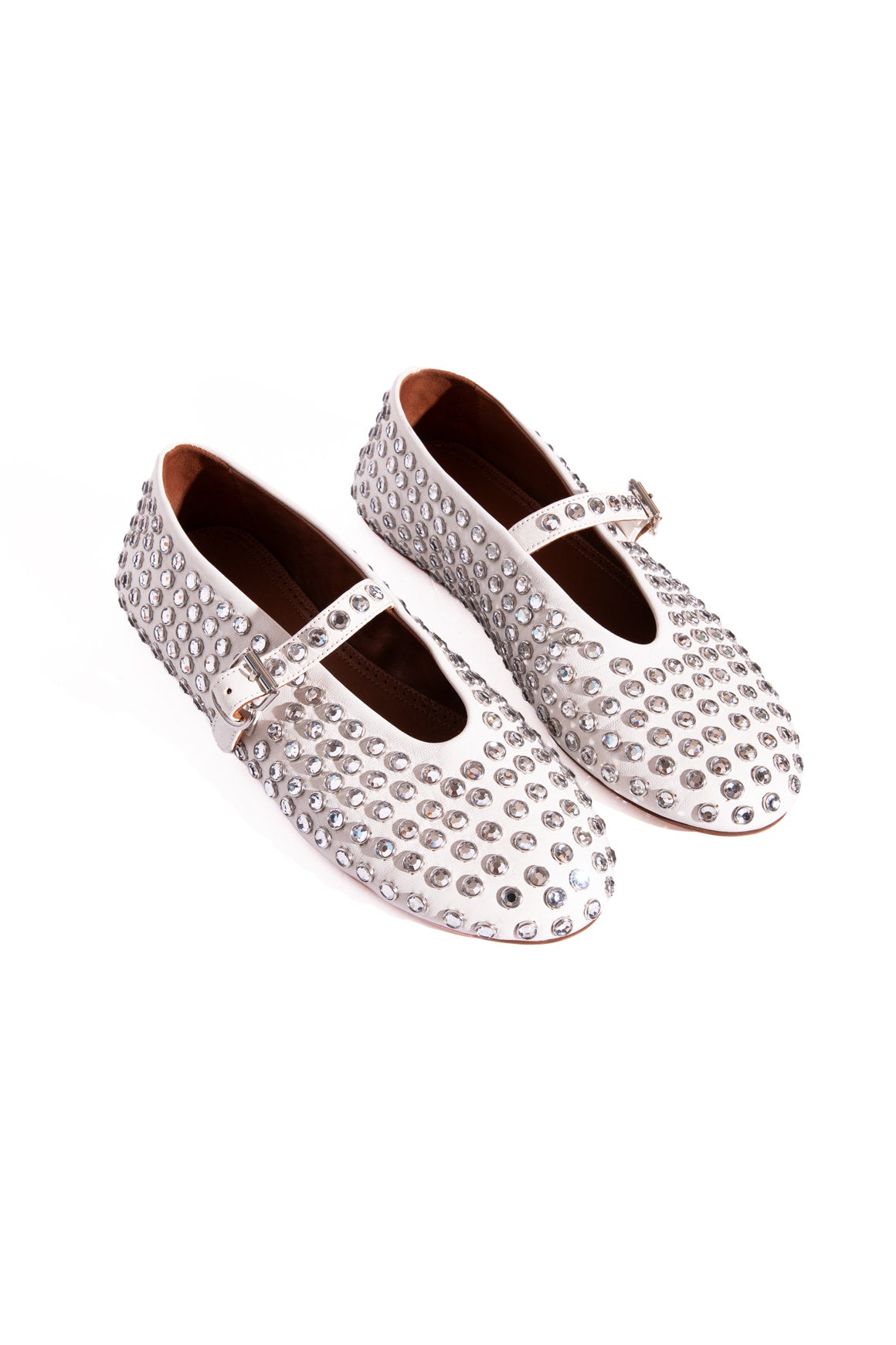 ALAIA White Leather Crystal Embelished Mary-Janes (Sz. 40)